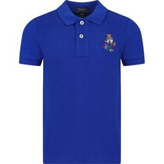 Color: Blue Blue cotton piqué polo shirt, short sleeves, collar, front button closure. It is embellished with Polo Bear and logo embroidered on the chest. 100% Cotton. Machine wash at 30°C. Navy Polo Shirt With Embroidered Logo, Blue Polo Collar Top With Embroidered Logo, Blue Cotton Polo Shirt With Embroidered Logo, Blue Polo Shirt With Embroidered Logo, Blue Casual Polo Shirt With Embroidered Logo, Fitted Polo Shirt With Embroidered Logo, Blue Short Sleeve Polo Shirt With Embroidered Logo, Casual Blue Polo Shirt With Embroidered Logo, Blue Cotton Polo Collar Shirt