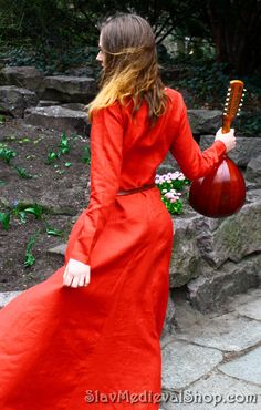 "Cotte - medieval dress, main dress worn under outer garments. 13th Century Europe. It has long, tight fitted sleeves. The upper part of Cotte is little baggy - tailored to the figures by belt (not included in the dress) according to the requirements of the medieval fashion. Bottom of the dress is very wide - about 4 meters. If you have never tried to wear such clothes, then this is your chance! Comfortable, perfect dress for summer. Despite the 21st century, you can always wear a casual medieva Peasant Dresses For Medieval Festivals, Fitted Peasant Medieval Dress With Long Sleeves, Fitted Long Sleeve Medieval Dress For Fall, Peasant Dresses For Larp, Fall Medieval Dress With Historical Design, Medieval Long Sleeve Linen Dress For Larp, Medieval Long Sleeve Dresses For Fall, Long Sleeve Medieval Dress With Historical Design For Fall, Fall Medieval Dress With Long Sleeves