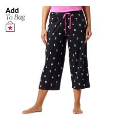 in stock Black Stretch Cotton Sleepwear, Black Elastic Waistband Pants For Sleepover, Black Pants With Elastic Waistband For Sleepover, Black Stretch Capris For Loungewear, Black Bottoms For Sleepover, Black Stretch Sleepwear With Elastic Waistband, Black Sleepwear With Elastic Waistband For Sleepovers, Black Sleep Bottoms Long Pants, Black Capri Lounge Pants