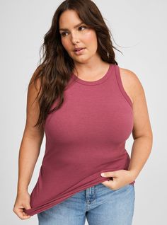 FIT Model is 5'11” wearing size 0. . Measures 30” from shoulder (size 2). . MATERIALS + CARE Super Soft Rib knit fabric: Tucked in or not, this ultra-soft and stretchy textured knit is your perfect base layer. . Stretch level: Maximum. 59% polyester, 31% rayon, 10% spandex. Machine wash cold. Line dry. . Imported. DETAILS Scoop neck. . Sleeveless. . The best plus size women's super soft rib high neck tank top sleeveless & tops in wild ginger made of supersoftrib. Rock your look from Torrid to Fe Black Beachwear, Kimono Shrug, Wild Ginger, Rib Knit Fabric, Tank Top Outfits, High Neck Tank Top, Sheer Shorts, Summer Lookbook, High Neck Tank