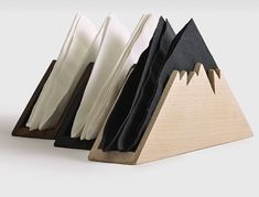 three pieces of folded paper sitting on top of each other