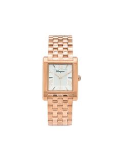 silver-tone rose gold-tone hardware stainless steel 36mm rectangular face Roman numeral dial baton hands screw-down crown adjustable link bracelet concealed clasp fastening quartz movement This item comes with a standard two-year warranty from the brand. Classic Watches With Rectangular Metal Dial, Classic Rectangular Metal Dial Watch, Classic Square Face Watch With Metal Dial, Timeless Rectangular Rose Gold Watch, Timeless Rose Gold Rectangular Watch, Classic Rose Gold Watch With Rectangular Dial, Rose Gold Watch Accessories With Rectangular Dial And Subdials, Rose Gold Watch Accessories With Subdials And Rectangular Dial, Rose Gold Rectangular Watch With Bracelet Strap