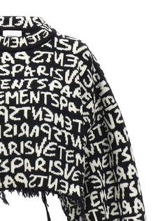 Wool sweater with all-over 'Graffiti Monogram' logo pattern, crew neck, long cuffed sleeves, cropped length, frayed hem. Composition: 100% merino wool Monogram Sweater, Wool Knit Sweater, Anti Fashion, Zegna Shoes, S Monogram, Logo Pattern, Louis Vuitton Shoulder Bag, Wool Knit, Monogram Logo