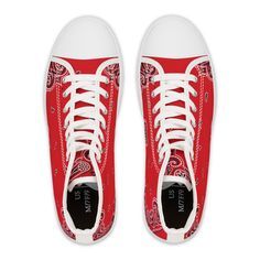 Elevate your style game to new heights with our exclusive Bold Bloods Red Bandana Women's High Top Sneakers. These sneakers are more than just shoes; they are a bold statement of fashion-forward design and comfort. Key Features: Crafted from breathable polyester canvas, these sneakers offer the perfect harmony of comfort and style, ensuring your feet stay comfortable all day. Hi-poly deodorant memory foam insoles provide exceptional cushioning and support, making each step a delight. The full wr