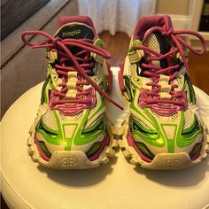 Used Size 8 Pink & Green Balenciaga Track 2, Balenciaga Track, Balenciaga Shoes, Trainer Sneakers, Womens Shoes Sneakers, Pink And Green, Balenciaga, Shoes Sneakers, Track