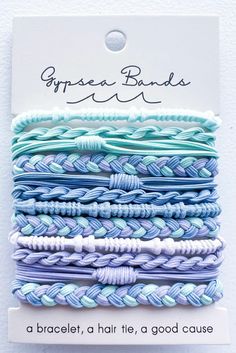 Seafoam / Lavender / Dusty Blue combo Set of 12 bands Multi functional as a bracelet and hair tie Holds hair securely without snagging Helps save the ocean and coastlines Adjustable Purple Braided Bracelets For The Beach, Blue Braided Trendy Bracelets For Summer, Trendy Blue Braided Bracelets For Summer, Trendy Blue Braided Bracelets For Vacation, Trendy Adjustable Blue Braided Bracelet, Casual Purple Braided Bracelets For Beach, Casual Purple Bracelets For Beach, Casual Purple Beach Bracelets, Adjustable Light Blue Friendship Bracelets For Beach