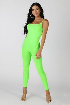 Stretch Strapless Jumpsuit In Solid Color, Seamless Stretch Bodysuit With Spaghetti Straps, Green Stretch Strapless Jumpsuit, Trendy Stretch Jumpsuits And Rompers With Seamless Design, Summer Stretch Solid Color Unitard, Summer Stretch Solid Unitard, Summer Stretch Unitard In Solid Color, High Stretch Spaghetti Strap Bodysuit For Summer, Green Seamless Sleeveless Bodysuit