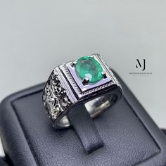 Ring Details - Natural Emerald - Main Stone Size: 8.00x6.00mm Approximate - Ring Front width: 15.00mm - Band Width: 5.60mm - Band Thickness: 2.00mm - Gross Weight: 15.00 grams - Handmade Ring - Hand Engraved Design - Sterling Silver 925  - Hallmarked - Dimensions and Weight Depends on Variations in Sizes. - Available in all Sizes ( Please make sure about your ring sizes) - DM for Customizations NOTE: - Our Products are Made to Order According to Customer's Expectations So It May Take Some Time. Gia Certified Silver Oval Ruby Ring, Gia Certified Oval Ruby Ring In Silver, Gia Certified Oval Ruby Ring With Silver Setting, Classic Silver Gia Certified Ruby Ring, Luxury Gia Certified Emerald Ring In Sterling Silver, Luxury Gia Certified Sterling Silver Emerald Ring, Luxury Sterling Silver Polished Emerald Ring, Luxury Sterling Silver Emerald Ring With Center Stone, Luxury Silver Emerald Ring With Center Stone