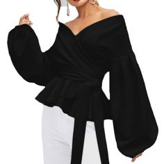 Fall V-neck Shirt For Night Out, Trendy Black Blouse For Winter, Winter Black Cotton Blouse, Black V-neck Shirt For Fall, Fall Black V-neck Shirt, Solid Cotton Tops For Night Out, Cotton Tops For A Night Out, Winter Party Black Shirt, Black V-neck Party Shirt