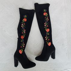 Gorgeous Like New Condition, Reposting These Beauties Because They Are One Size Too Small. Never Worn Only Tried On! Embroidered Closed Toe Winter Boots, Red Embroidered Winter Boots, Embroidered Closed Toe Boots For Fall, Trendy Embroidered Winter Boots, Embroidered Knee-high Boots For Spring, Casual Boots With Floral Embroidery And Round Toe, Spring Embroidered Knee-high Boots, Embroidered High Heel Boots For Spring, Embroidered Pointed Toe Boots For Fall