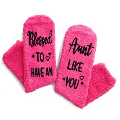 AUNT SOCKS: Are you looking for the perfect gift for your aunt this Mother's Day? Our auntie socks feature a fun message that reads "BLESSED TO HAVE AN AUNT LIKE YOU". They make a great aunt gift for the aunt who has everything. SIZE & MATERIAL: Expertly tailored to accommodate women's shoe sizes 6-10, these plush socks epitomize coziness. Featuring non-slip black soles, they ensure safety on wooden and tiled surfaces. CUPCAKE PACKAGING: For seamless delivery, our socks arrive unassembled. Each Aunt Gifts From Niece, Monkey Food, Plush Socks, Wine And Pizza, Cupcake Packaging, Cool Aunt, Gift For Aunt, Great Aunt, Christmas Wedding Gifts