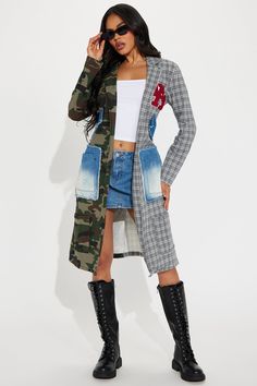 Plaid Patchwork Outerwear For Fall, Fall Plaid Patchwork Outerwear, Spring Plaid Outerwear For Layering, Fall Patchwork Outerwear For Layering, Fitted Patchwork Outerwear For Fall, Spring Patchwork Outerwear For Work, Weatherproof Boots, Plus Lingerie, Romper And Jacket