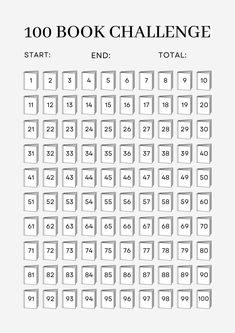 the 100 book challenge is shown in black and white, with numbers arranged on it