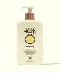 Think of your favorite body lotion, but with SPF benefits. Enriched with Vitamin E and Antioxidants, our Daily SPF 50 Body Lotion feels lightweight, provides 24-hour moisture, and protects against UVA/UVB rays. Plus, it kinda makes us wanna wear it on the daily. Active Ingredients: Avobenzone 3%, Homosalate 8%, Octisalate 5%, Octocrylene 9% Inactive Ingredients: water, butyloctyl salicylate, polymethylsilsesquioxane, fragrance, acrylates/C10-30 alkyl acrylate crosspolymer, acrylates/polytrimethylsiloxymethacrylate copolymer, aminomethyl propanol, ethylhexylglycerin, glycerin, isododecane, lysolecithin, phenoxyethanol, polyglyceryl-6 behenate, polyglyceryl-6 stearate, pongamia pinnata seed extract, propanediol, pullulan, sclerotium gum, silica, sodium polyacrylate, tetrahexyldecyl ascorbate Spf Benefits, Morning Skincare, Sun Bum, Morning Skin Care Routine, Body Sunscreen, Face Lotion, Gentle Cleanser, Moisturizing Lotions