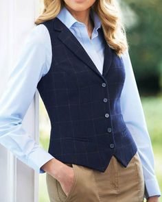 Blue Fitted Vest For Work, Fitted Blue Vest For Workwear, Ladies Waistcoat, Looks Kate Middleton, Womens Waistcoat, Waistcoat Woman, Tweed Waistcoat