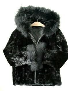 Hooded Fur Coat For Cold Weather, Black Hooded Fur Coat With Faux Fur Lining, Black Hooded Fur Coat For Fall, Hooded Fur Coat With Double-lined Hood For Cold Weather, Black Hooded Jacket With Faux Fur Lining For Winter, Black Hooded Fur Coat With Detachable Hood, Black Hooded Outerwear With Faux Fur Lining, Hooded Fur Coat, Sinful Clothing