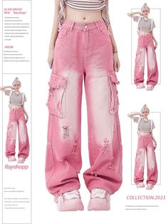 Cargo denim pants with a cute pink color.

The washed finish creates a vintage-like atmosphere.

Tops go well with neat cropped lengths and snug-fitting items.
◾️Model
Height/Weight：160cm(62.9in)/45kg(99.2lb)
Fitting Size：M



Size (cm)
Length
Waist
Hip


S
97
66
96


M
98
68
100


L
99
72
104


XL
100
74
108 Jean Rose, Jeans Rosa, Y2k Harajuku, Mode Kawaii, 2024 Spring Summer, Style Hip Hop, Kawaii Fashion Outfits, Pink Jeans, Pinterest Closet