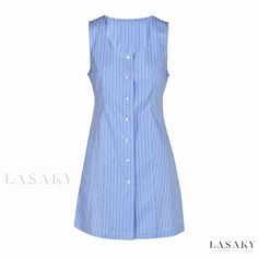 Lasaky - Refined Striped Shirt with Artistic Collar, Long Sleeves, Button-Up, Split, and Deconstructed Layering Striped Cotton Blouse With Buttons, Plus Jumpsuit, Long Sleeve Evening Dresses, Sweater Dress Midi, Long Sleeve Shirt Dress, Plus Dresses, Long Sleeve Midi Dress, Evening Dresses Long, Two Piece Dress