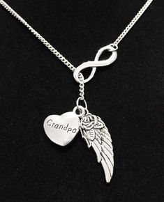 Memorial Necklace Grandpa, Grandpa Angel Necklace, Infinity Angel Wing Grandpa In Heaven Memory Y La Gift Lariat Charm Necklaces, Lariat Charm Necklaces With Lobster Clasp As A Gift, Gift Lariat Charm Necklace With Lobster Clasp, Infinity Necklace With Lobster Clasp As Gift, Personalized Silver Lariat Necklace, Silver Spiritual Lariat Necklace As Gift, Spiritual Silver Lariat Necklace As A Gift, Sterling Silver Lariat Necklace With Lobster Clasp As Gift, Sports Mom Gifts