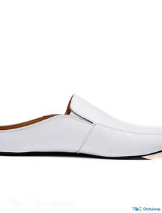 OrcaJump - Mens British Plaid Cowhide Comfort Clogs Mules Casual Shoes White Brown Spring Summer Classic White Slip-on Mules, Business Mules With Leather Footbed, White Flat Mules With Rubber Sole, Casual Slip-on Mules For Business, Casual Business Mules, White Slip-on Mules With Rubber Sole, White Closed Toe Slip-ons With Leather Footbed, White Slip-on Mules With Leather Footbed, White Leather Footbed Slip-on Mules