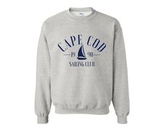 Vintage style Cape Cod Sailing School sweatshirt, order a size or 2 up for a vintage, oversized fit. Great for lounging in during the summer, or wearing when going boating! -50% Cotton 50% Polyester -Loose fit -Runs true to size -Gildan Sweatshirt -Direct to Garment print, wash as normal! Nautical Cotton Crew Neck Sweater, Nautical Cotton Sweater With Crew Neck, California Sweatshirt, School Sweatshirts, Gildan Sweatshirt, Beverly Hills Polo Club, Club Sweatshirts, Polo Sweatshirt, Marthas Vineyard