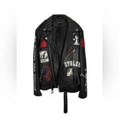 Ultra Rare Stolen Girlfriend’s Club Joey Embellished Leather Jacket. Features Appliqus, Spikes And Painted Details. Genuine Leather. Brand New Without Tag Designer Winter Outerwear With Rivets, Rock Style Winter Outerwear For Parties, Rock Style Winter Party Outerwear, Black Rock Style Outerwear For Party, Edgy Embellished Winter Outerwear, Winter Embellished Leather Jacket With Long Sleeves, Embellished Long Sleeve Biker Jacket For Winter, Winter Embellished Long Sleeve Biker Jacket, Edgy Embellished Long Sleeve Outerwear