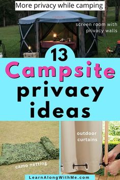 camping with text overlay that reads 13 campsite privacy ideas