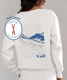 Introducing our Vail Vintage-Inspired Sweatshirt, a timeless ode to Vail's rustic charm and mountain allure.  Featuring a vintage-inspired design, this sweatshirt effortlessly captures the essence of classic Vail style. With its retro graphics and laid-back vibe, this unisex crewneck is perfect for everyone's outdoor adventures, apres ski gatherings, or simply lounging in cozy comfort.  Whether you're hitting the slopes or strolling through town, this sweatshirt is a must-have addition to your mountain trip.  Embrace the spirit of Vail with our vintage-inspired tee and let your style soar to new heights. Ideal for any situation, a unisex heavy blend crewneck sweatshirt is pure comfort. These garments are made from polyester and cotton. This combination helps designs come out looking fresh Ski Club Sweatshirt, Winter Loungewear Sweatshirt With Screen Print, Casual Crew Neck Sweater For Ski Season, Casual Crew Neck Sweatshirt For Ski Season, Winter Crew Sweatshirt With Screen Print, Ski Graphic Design, Vail Style, Vintage Vail, Aspen Style