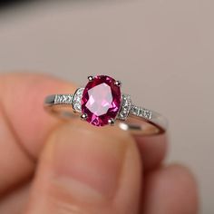 Lab Ruby Engagement Wedding Ring Sterling Silver Ring Oval Cut Ruby Ring Vintage, Pink Gemstones Ring, July Birthstone Ring, Sterling Silver Wedding Rings, Ruby Engagement Ring, Red Gemstones, Men's Jewelry Rings, Pink Gemstones