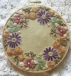 a close up of a embroidery on a doily