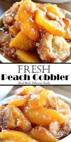 fresh peach cobbler in a white bowl