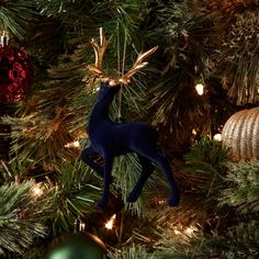 a christmas ornament hanging from the top of a tree