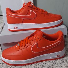 Elevate Your Sneaker Game With These Nike Air Force 1 Low '07 In Picante Red And White. The Leather Upper Provides Durability And Style, While The Low Top Style And M-Width Shoe Width Offer Comfort And Flexibility. These Sneakers Are Perfect For Any Athletic Occasion And Are A Must-Have Addition To Any Sneaker Collection. This Are My Son's, Doesn't Want Them. University Red Low-top Running Shoes With Branded Insole, University Red Synthetic Sneakers For Sports, University Red Synthetic Basketball Shoes, Casual University Red Synthetic Basketball Shoes, Red Low-top Sneakers For Light Sports, University Red Cushioned Running Shoes For Streetwear, University Red Synthetic Custom Sneakers, University Red Sporty Custom Sneakers, Nike Air Force 1 With Red Sole In Synthetic