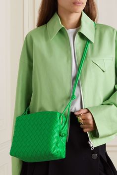 Green Loop small intrecciato leather shoulder bag | BOTTEGA VENETA | NET-A-PORTER Bottega Veneta Bag Outfit, Bottega Veneta Clutch, Bottega Veneta Bag, Woven Leather Bag, Bottega Veneta Bags, Leather Weaving, Small Crossbody Bag, Small Crossbody, Green Bag