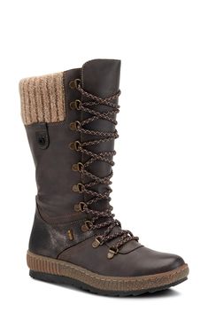 Start an outdoor adventure in this shock-absorbing, water-resistant boot with durable tread sole, warm faux-shearling lining and a cozy knit collar. Style Name:Spring Step Chibero Faux Shearling Lined Water Resistant Boot (Women). Style Number: 6118677. Available in stores. Brown Knee-high Winter Combat Boots, Brown Knee-high Combat Boots For Winter, Winter Outdoor Ankle Platform Boots, Rugged Lace-up Hiking Boots For Winter, Winter Rugged Hiking Lace-up Boots, Rugged Winter Hiking Lace-up Boots, Casual Winter Platform Boots For Outdoor, Winter Weatherproof Hiking Boots For Cold Weather, Winter Rugged Combat Boots For Outdoor Activities