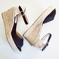 "Peep toe, ankle strap, rope sole espadrille wedges (5cm heels = 1.97 inches) in BLACK SATIN plus a platform (2cm = 0.79i). Aprox height between 7 and 8cm (3.00i). Antislippery soles covered with rubber. Ankle strap with a buckle. 🦋 VEGAN SHOES, animal friendly & sustainable. Eco friendly. Jute fiber has excellent insulating properties and low thermal conductivity. It is environmentally friendly, bio-degradable and recyclable. ♻ SUSTAINABLE PACKAGING, we try to avoid all plastic materials. Adjustable Ankle Strap Straw Espadrilles, Natural Open Toe Platform Espadrilles, Natural Color Open Toe Platform Espadrilles, Black Straw Heels For Spring, Spring Black Straw Heels, Black Open Toe Wedge Sandals With Straw Material, Black Straw Open Toe Wedge Sandals, Black Open Toe Straw Wedge Sandals, Black Ankle Strap Espadrilles