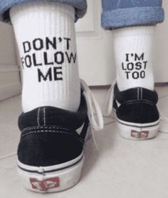 Get lost in style with our aesthetic "Don't Follow Me, I'm Lost Too" socks! Shop now at Cosmique Studio. Shipping ww & easy returns. Tumblr Outfits, Aesthetic Clothing, Harajuku Fashion, Look Cool, Funny Images, Outfit Inspirationen, Aesthetic Clothes, Just In Case, Follow Me