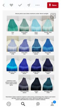 Shades Of Blue Hair Color Chart, Pastel Blue Balayage, Vibrant Blue Hair, Hair Dye Color Chart, Hair Color Swatches, Hair Dye Tips, Dyed Curly Hair, Hair Color Underneath, Cabello Hair