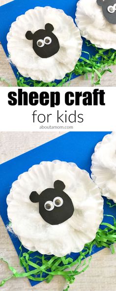 sheep craft for kids to make with paper plates and straw grass on the bottom, in black and white