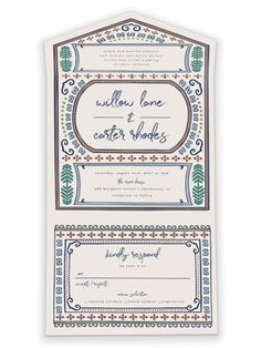 the wedding stationery is designed to look like an ornate frame, and features intricate details