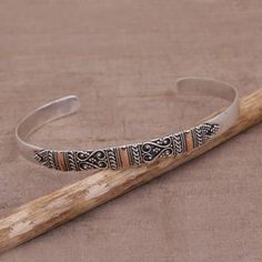 Gold Accent Balinese Silver Bracelet - Sweetheart | NOVICA Sterling Silver Cuff Bracelet, Silver Work, Buy Gold, Gold Accent, Dieselpunk, Sterling Silver Cuff, Balinese, Silver Cuff Bracelet, Metal Bracelets