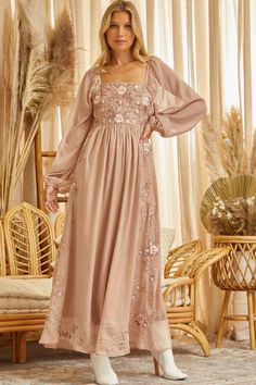 long sleeve embroidered maxi Long Sleeve Wedding Dresses With Floral Embroidery, Elegant Long Sleeve Maxi Dress With Embroidered Sleeves, Long Sleeve Embroidered Floral Wedding Dress, Elegant Long Sleeve Embellished Embroidered Dress, Long Sleeve Embroidered Wedding Dress With Floral Details, Fall Wedding Maxi Dress With Long Sleeves, Fall Wedding Long Sleeve Maxi Dress, Embroidered Fitted Long Sleeve Dresses, Long Sleeve Floral Embroidered Festive Dress