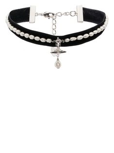 Aleksa velvet pearl chocker from VIVIENNE WESTWOOD featuring silver-tone, black/white, velvet, pearl detailing, signature Orb plaque detail, logo charm and clasp fastening. Conscious: We've partnered with Good On You – an ethical agency that rates how sustainably brands perform. This item comes from a brand that performs well in relation to their impact on the planet.. Vivienne Westwood Planet, Vivienne Westwood Choker, Vivienne Westwood Accessories, Vivienne Westwood Jewelry, Vivienne Westwood Jewellery, White Velvet, Heart Drop Earrings, Black Jewelry, Van Cleef Arpels