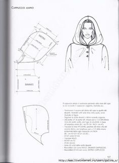 an open book with drawings and instructions on how to make a hooded jacket for women