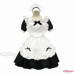 Qteee - Lolita Bow Knot Sweetheart Ruffled Bubble Maid Dress High Waisted Pleated Skirt, Maid Outfit, Plaid Vest, Maid Dress, Bow Knot, Chiffon Shirt, Pleated Skirt, Fall Colors, Pink Blue