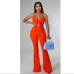 New With Tags Form Pretty Ace Collection Casual Orange Jumpsuits And Rompers For Party, Chic Orange Jumpsuit For Night Out, Chic Orange Jumpsuits And Rompers For Party, Chic Orange Fitted Jumpsuits And Rompers, Orange Fitted Chic Jumpsuits And Rompers, Orange Jumpsuits, Flare Bottoms, Orange Jumpsuit, Outfits Winter