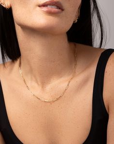 Why We Love It: A delicate take on the link chain trend, this necklace looks great layered with other styles. Timeless Delicate Chain Necklace In Rose Gold, Modern Delicate Chain Jewelry For Everyday Luxury, Rose Gold Necklace With Delicate Chain And Rectangular Links, Classic Rose Gold Chain Necklace With Delicate Chain, Minimalist 14k Gold Delicate Chain Necklace, Modern Everyday Luxury Jewelry With Paperclip Chain, Classic Rose Gold Delicate Chain Necklace, Classic Delicate Rose Gold Chain Necklace, Everyday Luxury Paperclip Chain Jewelry