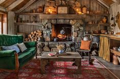 a living room filled with furniture and a fire place