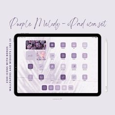 a tablet with the words purple melody and icons on it