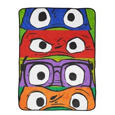 a towel with three different colored faces on it